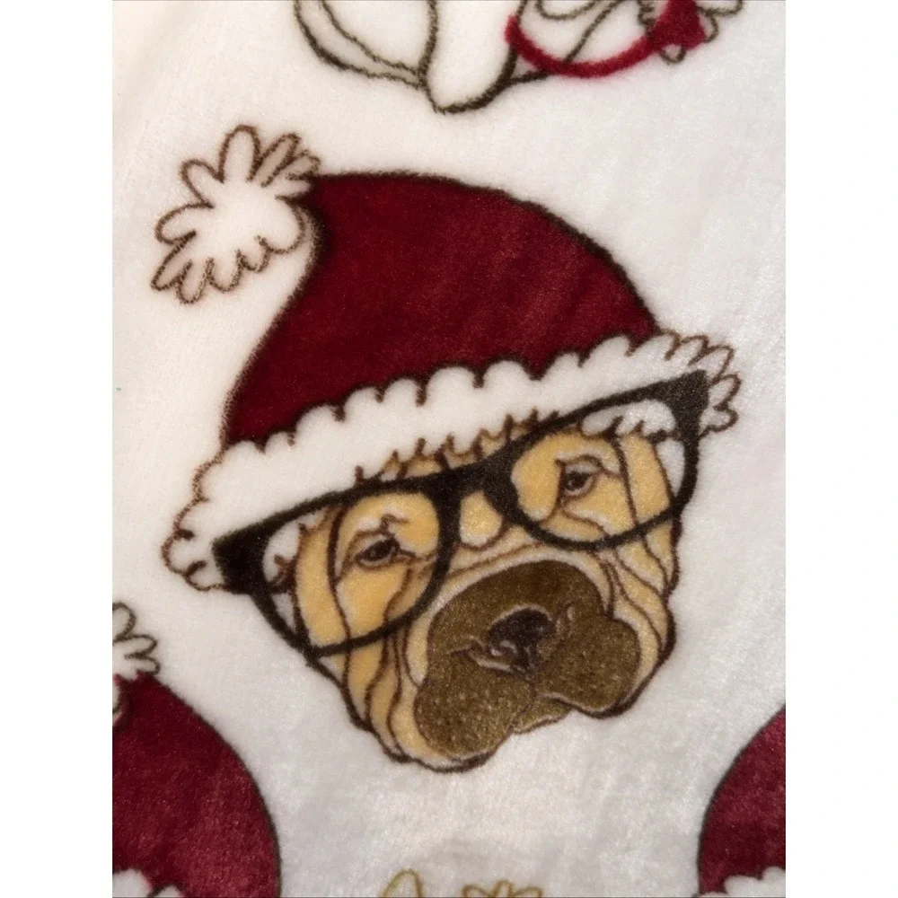Merry and Bright Smart Dogs Christmas Plush Throw Blanket 50x70 Santa Hats New